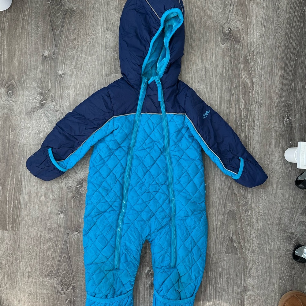 Blue Quilted Hooded Snowsuit